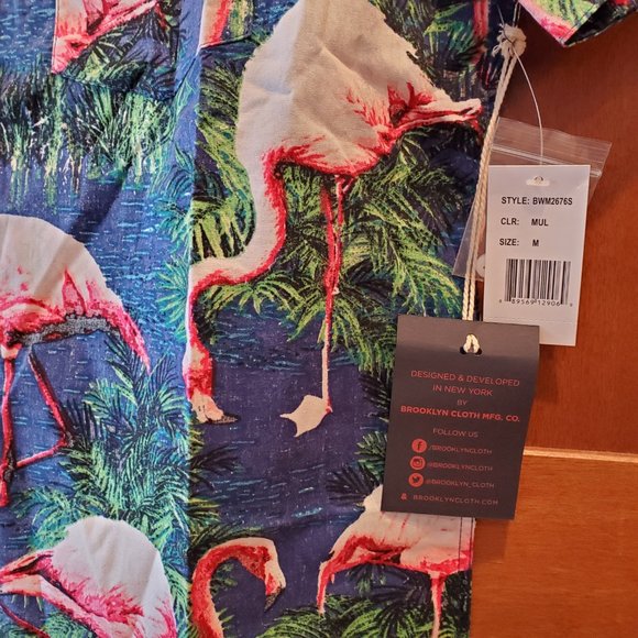 NWT Brooklyn Flamingo Cotton Button Down S/S Shirt - Picture 4 of 6